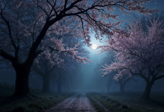 обоя разное, компьютерный дизайн, весна, сад, сумерки