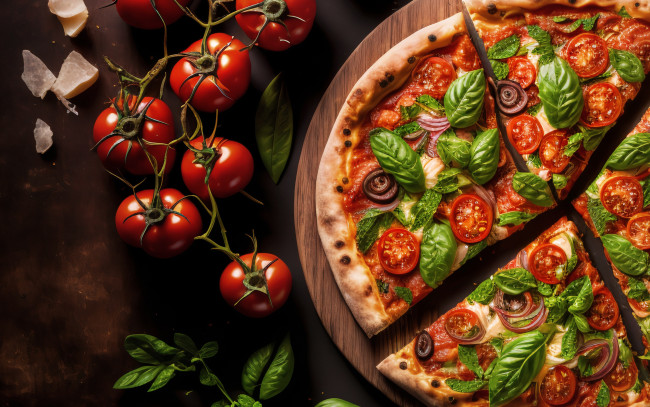 Обои картинки фото 3д графика, еда-, food, томаты, пицца