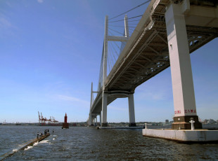 Картинка города йокогама Япония река мост