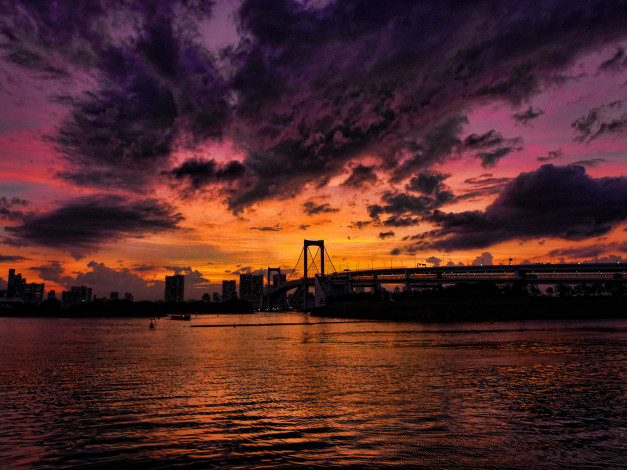 Обои картинки фото города, мосты, мост, закат, город