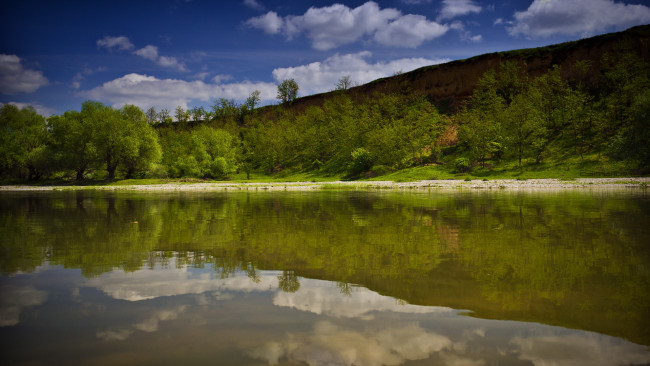 Обои картинки фото природа, реки, озера, деревья, вода, облака