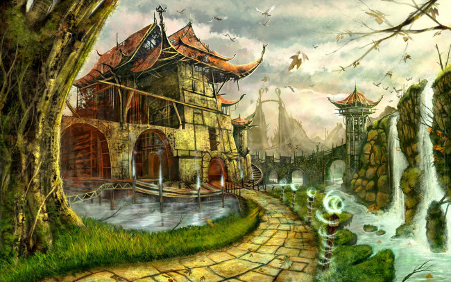 Обои картинки фото фэнтези, иные, миры, времена, дерево, птицы