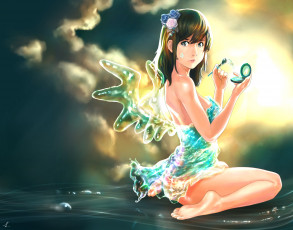 Картинка фэнтези феи волны девушка пудреница зеркальце