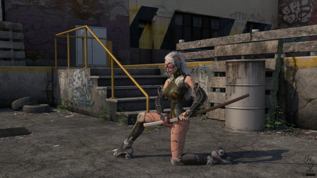 Обои картинки фото 3д графика, _science fiction, девушка, оружие, взгляд