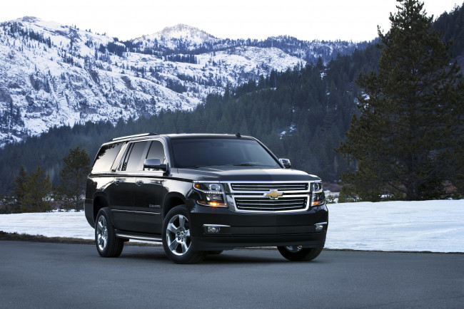Обои картинки фото 2015 chevrolet suburban ltz, автомобили, chevrolet, черный, suburban, дорога, горы