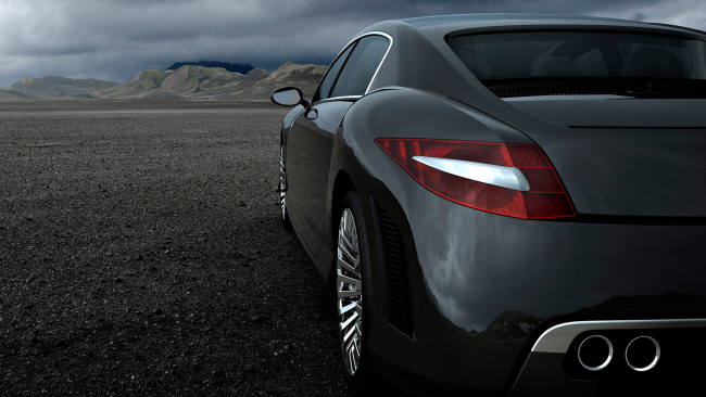 Обои картинки фото автомобили, фрагменты автомобиля, пежо, серый, отражение, пустыня, горы