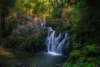 Картинка природа водопады лес водопад река