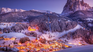 Картинка города -+огни+ночного+города sunset village landscape dolomites italy