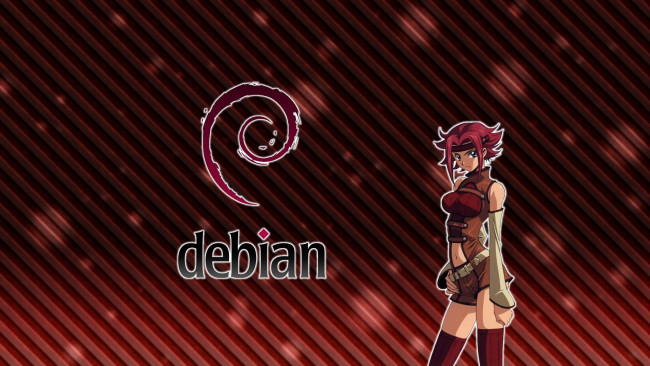 Обои картинки фото компьютеры, debian, взгляд, фон, логотип, девушка