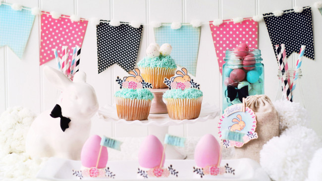 Обои картинки фото праздничные, пасха, яйца, кексы