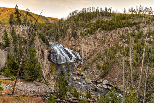 Обои картинки фото природа, водопады, лес, река, водопад
