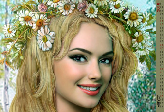 Картинка календари рисованные +векторная+графика взгляд венок лицо девушка