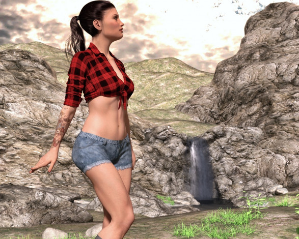 Обои картинки фото 3д графика, люди , people, взгляд, фон, девушка