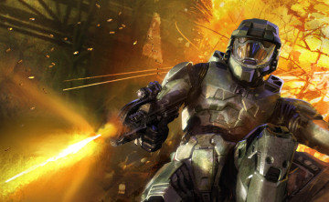 Картинка видео+игры halo+2 гильзы оружие огонь шлем солдат броня