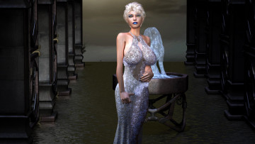 Картинка 3д+графика фантазия+ fantasy девушка фон взгляд платье