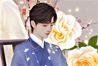 Картинка рисованное люди сяо джань костюм цветы очки