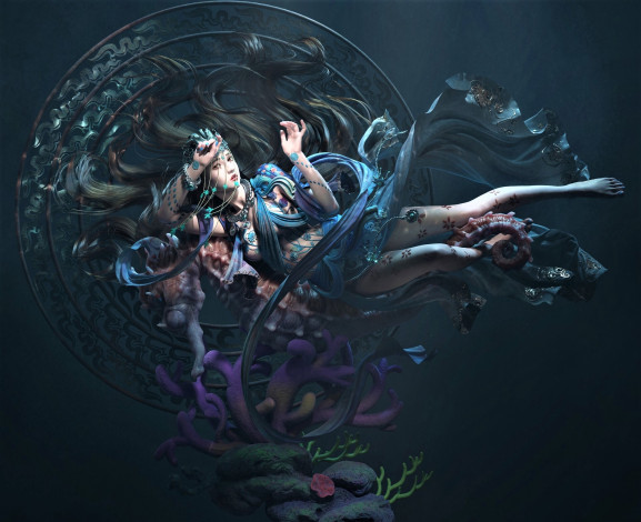 Обои картинки фото фэнтези, девушки, девушка, щупальца