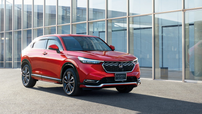 Обои картинки фото 2021 honda vezel e, hev, автомобили, honda, vezel, e, гибрид, красный, кроссовер