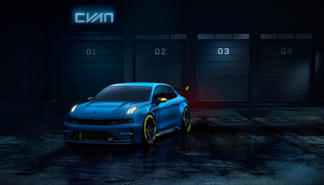 Обои картинки фото lynk co 03 tcr, автомобили, lynk, синий, лужи, гаражи