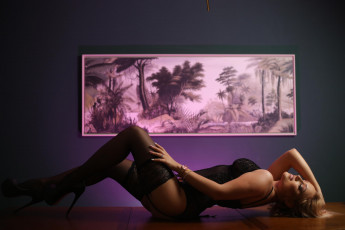 Картинка becca+vixeen девушки девушка женщина блондинка светловолосая сексуальная модель звезда позирует разная обувь верхняя стильная одежда нижнее эротическое бельё трусы лифчик колготки чулки аксессуары макияж и множество элементов на фотографии