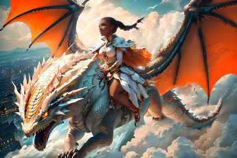 Картинка фэнтези красавицы+и+чудовища нейросети графика нейроарт ai art нейронные сети рисунки нейро искусство девушка верхом на драконе