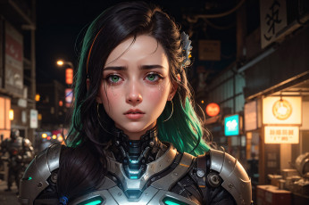 Картинка фэнтези роботы +киборги +механизмы нейросети графика нейроарт ai art нейронные сети рисунки нейро искусство девушка киборг