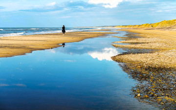 Картинка природа побережье море берег пляж лужа женщина