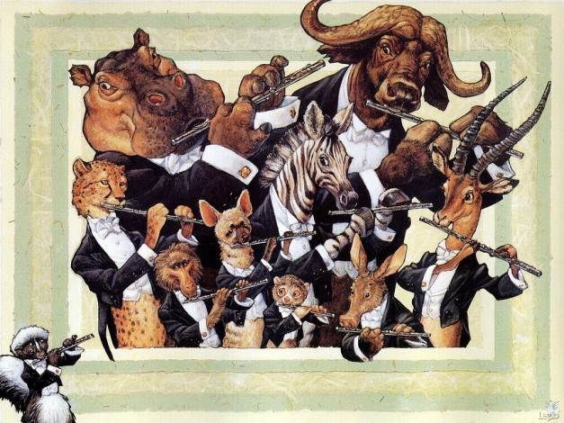 Обои картинки фото рисованные, животные, бегемот, бык, антилопа, гепард, зебра, гиена, кабан, лемур, обезьяна, россомаха