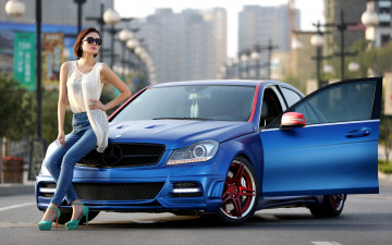обоя автомобили, авто, девушками, mercedes, c260, девушка