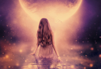 Картинка фэнтези фотоарт луна волосы