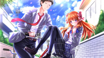 Картинка аниме gekkan+shoujo+nozaki-kun велосипед gekkan shoujo nozaki-kun поездка девушка swordsouls art nozaki umetarou парень sakura chiyo безразличие смущение
