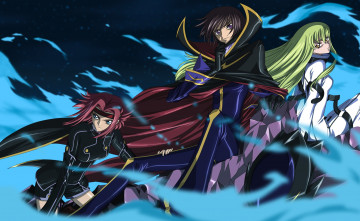 Картинка аниме code+geass девушки парень код гиасс облака ночь зелёные волосы красные