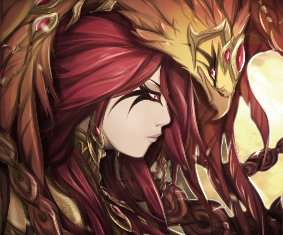 Обои картинки фото фэнтези, девушки, арт, девушка, птица, профиль, феникс