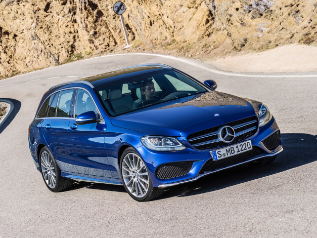Обои картинки фото автомобили, mercedes-benz, c, 250, s205, estate, line, amg, синий, 2014г