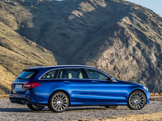 Обои картинки фото автомобили, mercedes-benz, estate, line, amg, c, 250, синий, 2014г, s205
