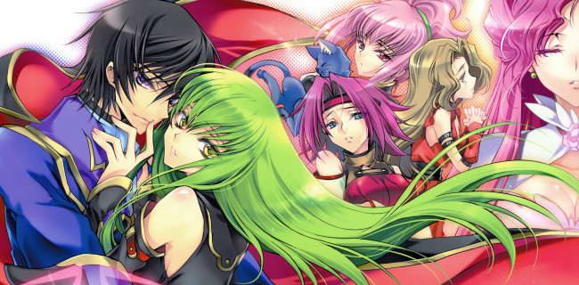 Обои картинки фото аниме, code geass, парень, девушки, код, гиас