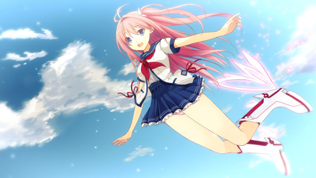 Обои картинки фото ao no kanata no four rhythm, аниме, *unknown , другое, взгляд, kurashina, asuka, девушка, art, ao, no, kanata, four, rhythm, небо, радость, полет