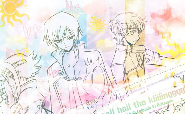 Обои картинки фото аниме, code geass, парни, сердечки, девушка, код, гиас