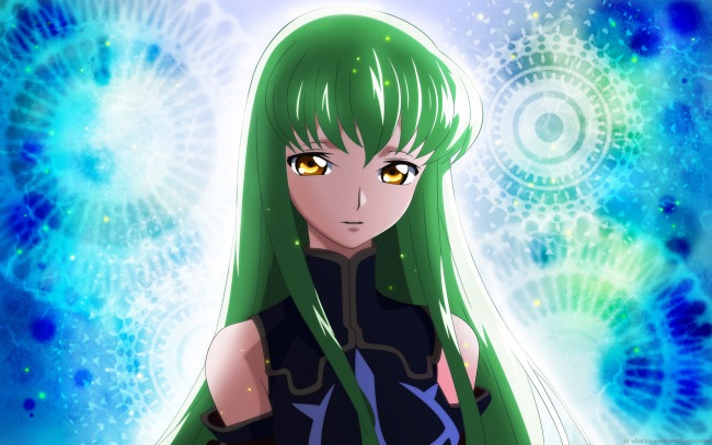 Обои картинки фото аниме, code geass, код, гиас, зелёные, волосы, арт, девушка