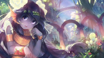 Картинка аниме животные +существа природа взгляд существо девочка арт ягоды арки