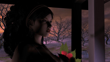 Картинка 3д+графика портрет+ portraits девушка взгляд фон цветы