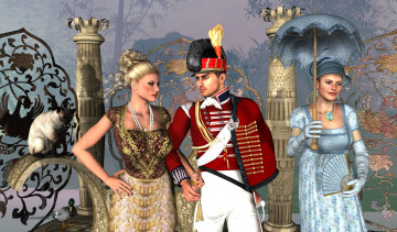 Картинка 3д+графика люди+ people девушки взгляд фон парень кот зонтик