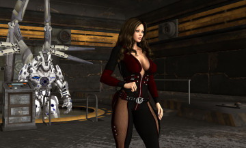 Картинка 3д+графика фантазия+ fantasy девушка взгляд фон робот