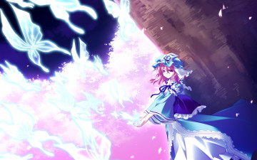 Картинка аниме touhou девушка арт saigyouji yuyuko motomiya mitsuki бабочки
