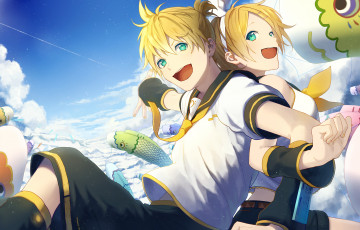 Картинка аниме vocaloid мальчик дети арт kagamine len rin prupon девочка