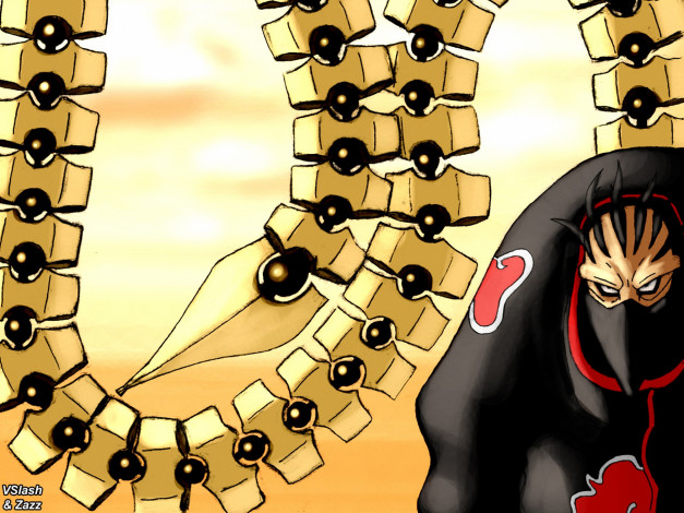 Обои картинки фото аниме, naruto, sasori, shinobi, akatsuki, ниндзя, марионетка, кукловод, шиноби, хвост, облака