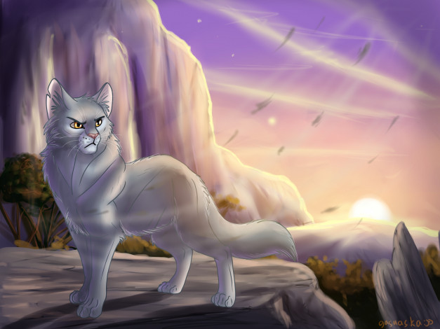 Обои картинки фото рисованное, животные,  коты, взгляд, горы, кот