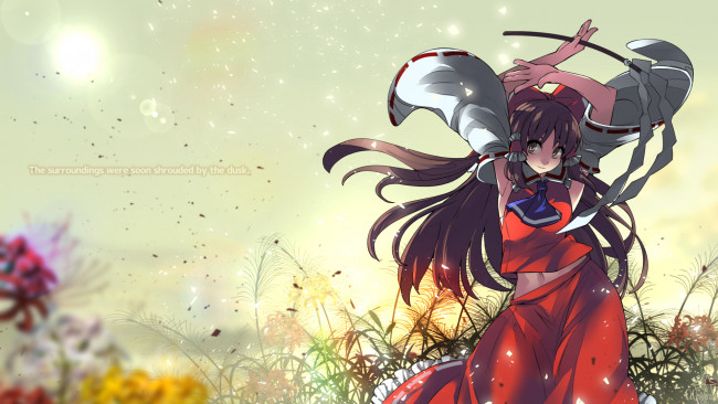 Обои картинки фото аниме, touhou, девушка, umigarasu, hakurei, reimu, kitsune1963, арт
