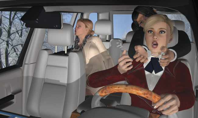 Обои картинки фото she wolf ii, 3д графика, фантазия , fantasy, девушки, взгляд, фон, автомобиль