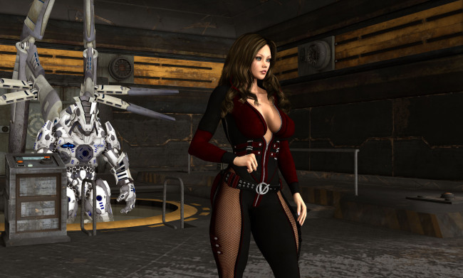 Обои картинки фото 3д графика, фантазия , fantasy, девушка, взгляд, фон, робот